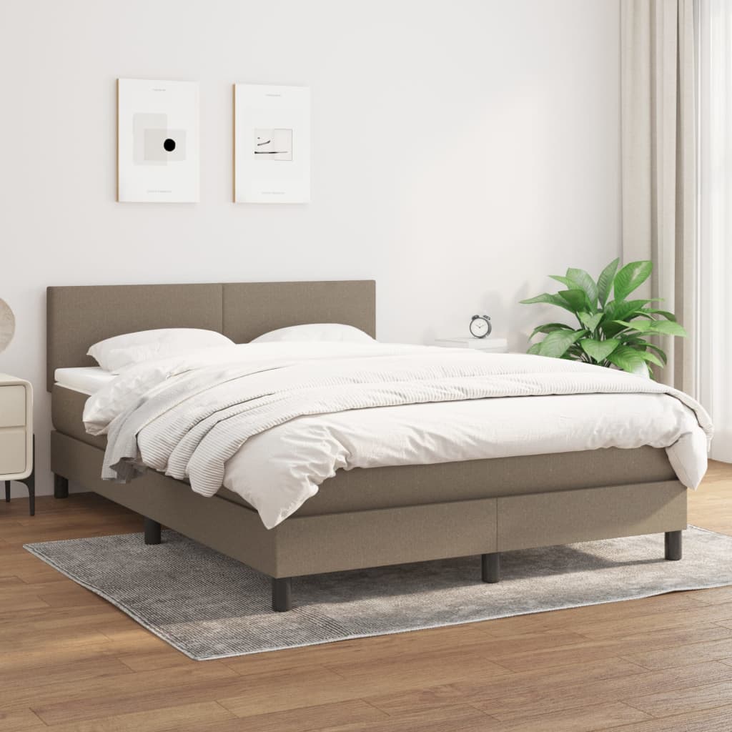 vidaXL Boxspringbett mit Matratze Taupe 140x190 cm Stoff