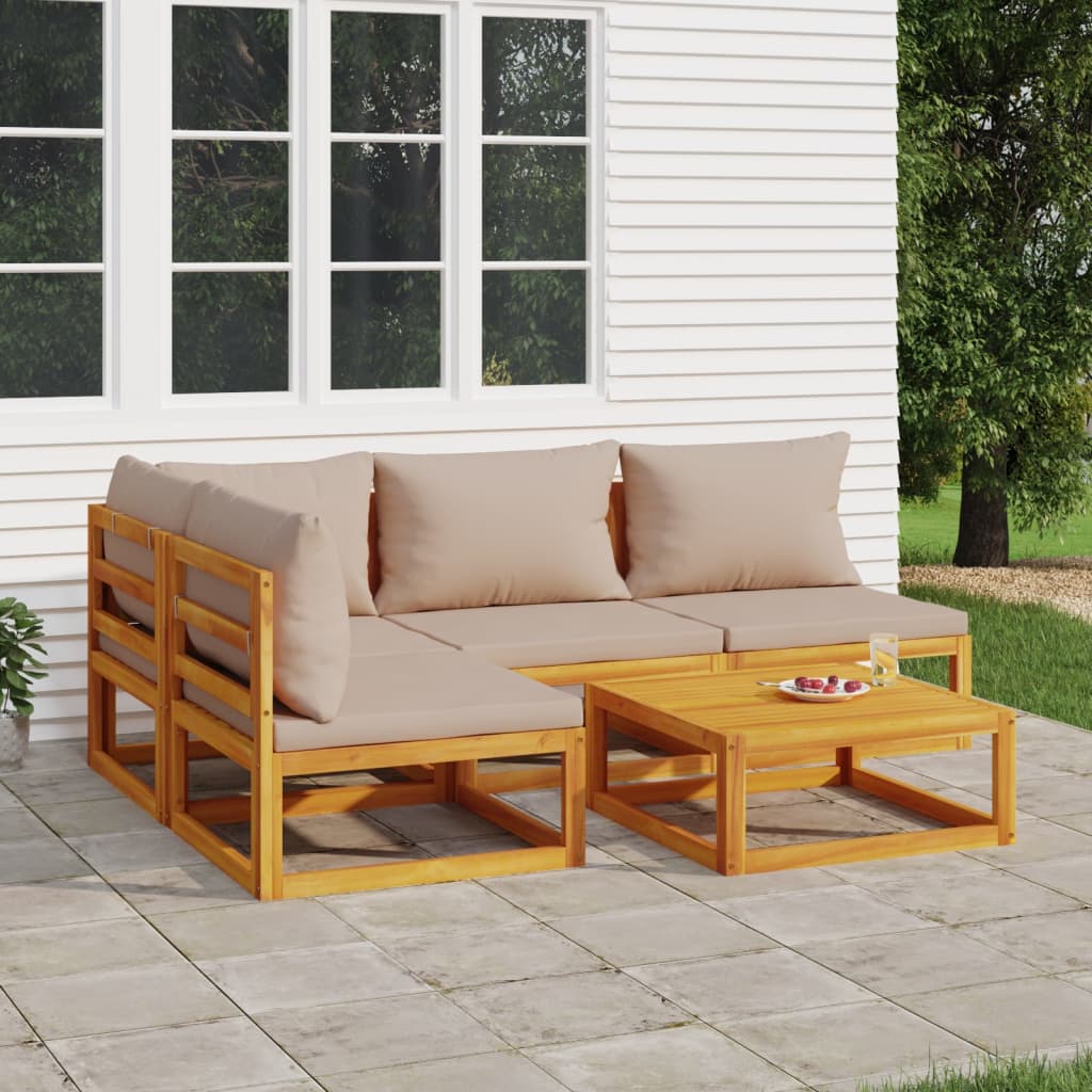 vidaXL 5-tlg. Garten-Lounge-Set mit Taupe Kissen Massivholz