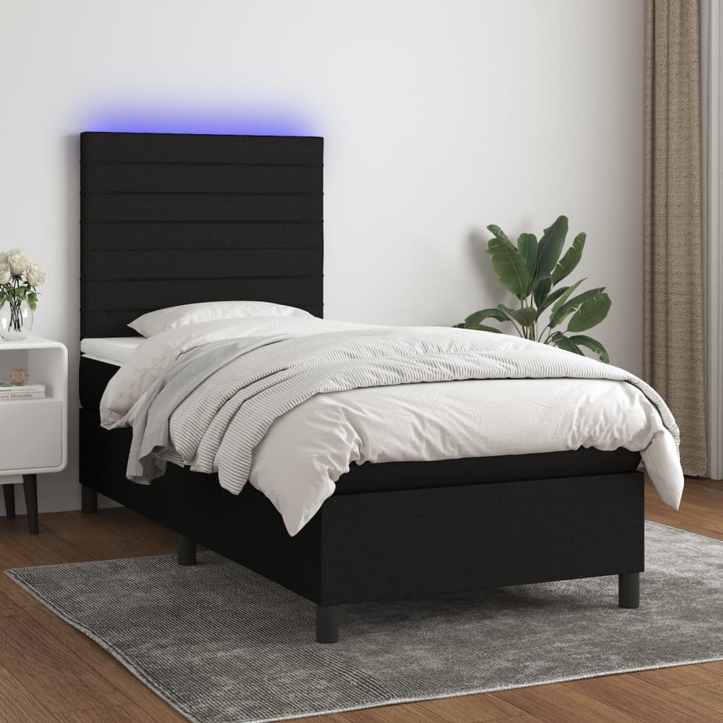 vidaXL Boxspringbett mit Matratze & LED Schwarz 100x200 cm Stoff