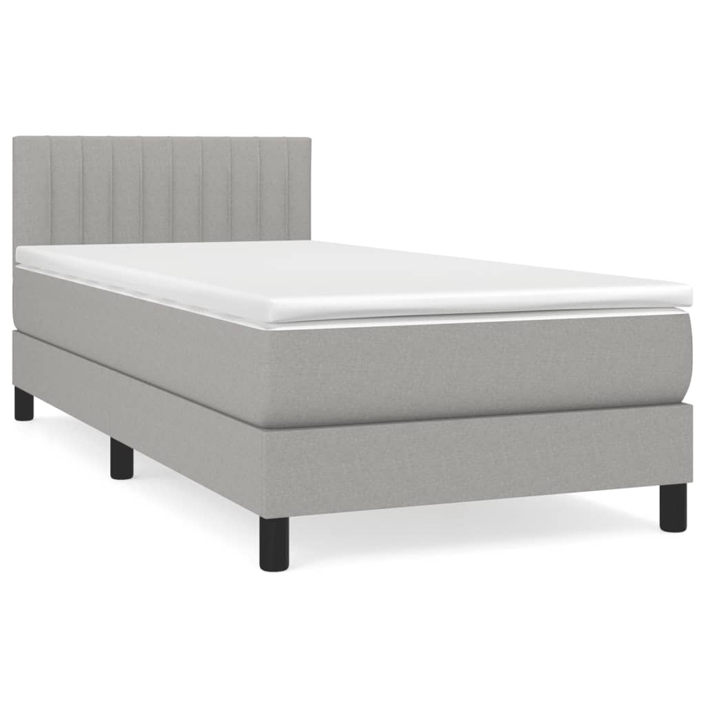 vidaXL Boxspringbett mit Matratze Hellgrau 90x200 cm Stoff