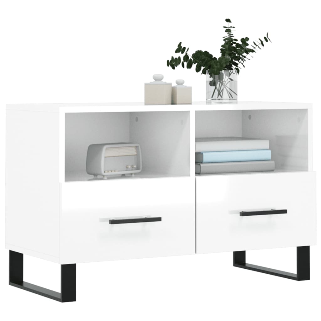 vidaXL TV-Schrank Hochglanz-Weiß 80x36x50 cm Holzwerkstoff