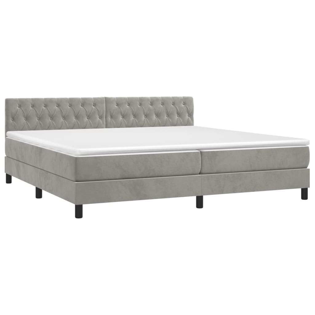 vidaXL Boxspringbett mit Matratze & LED Hellgrau 200x200 cm Samt