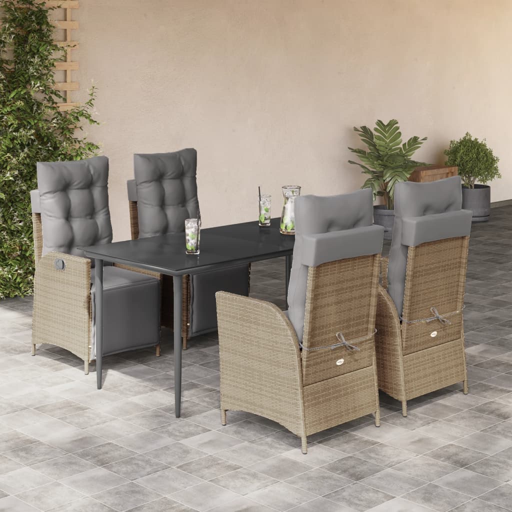 vidaXL 5-tlg. Garten-Essgruppe mit Kissen Beigemischung Poly Rattan