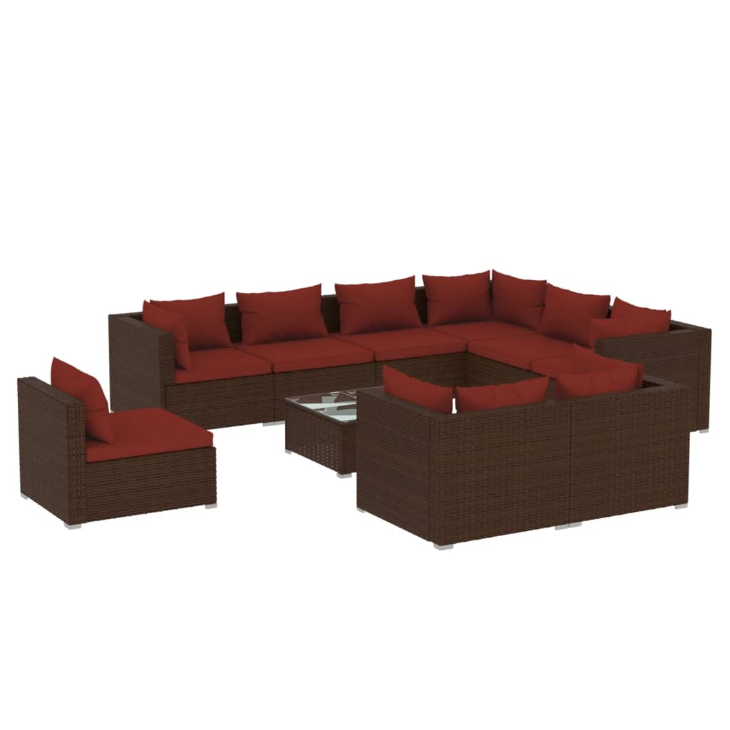 vidaXL 10-tlg. Garten-Lounge-Set mit Kissen Poly Rattan Braun