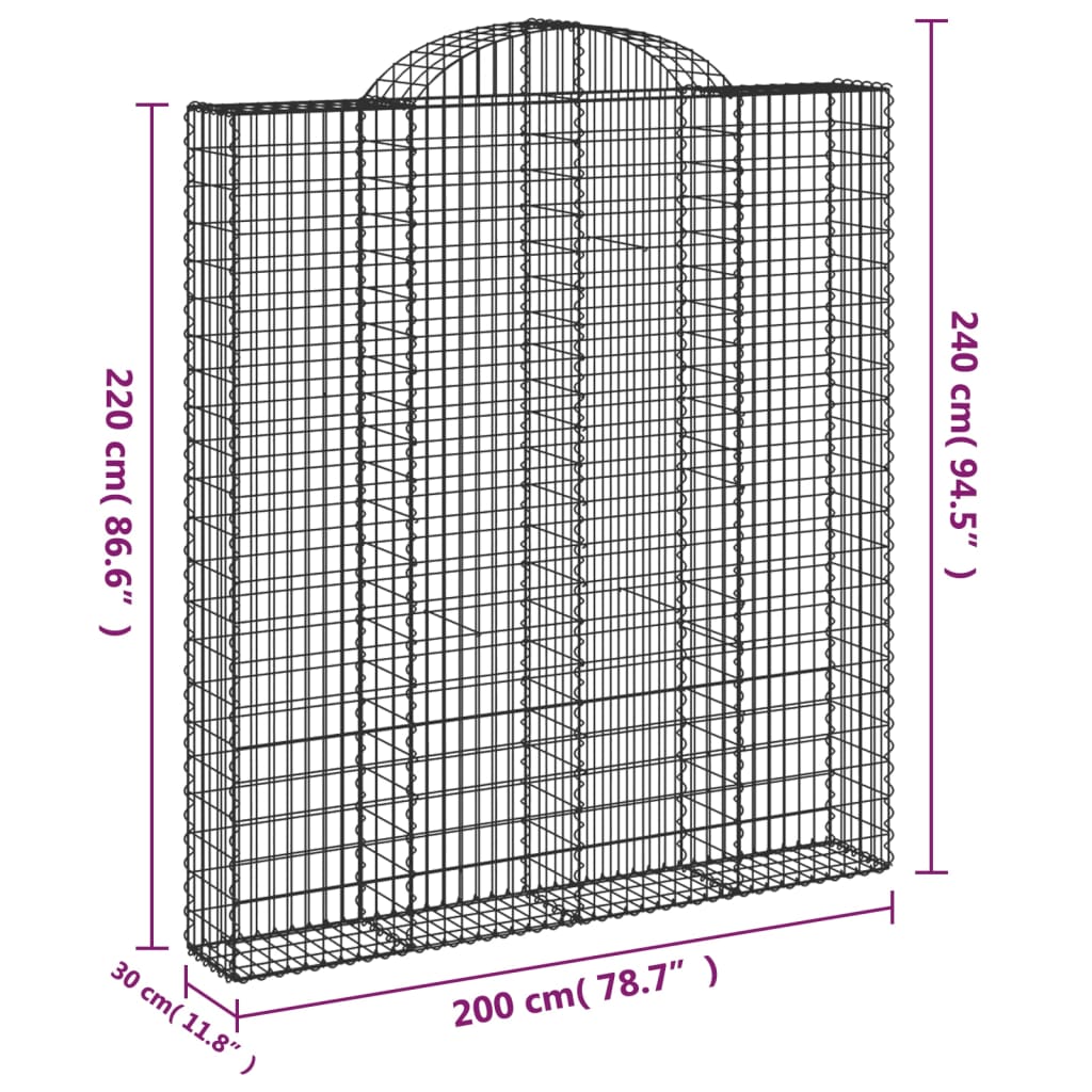 vidaXL Gabionen mit Hochbogen 15 Stk 200x30x220/240cm Verzinktes Eisen