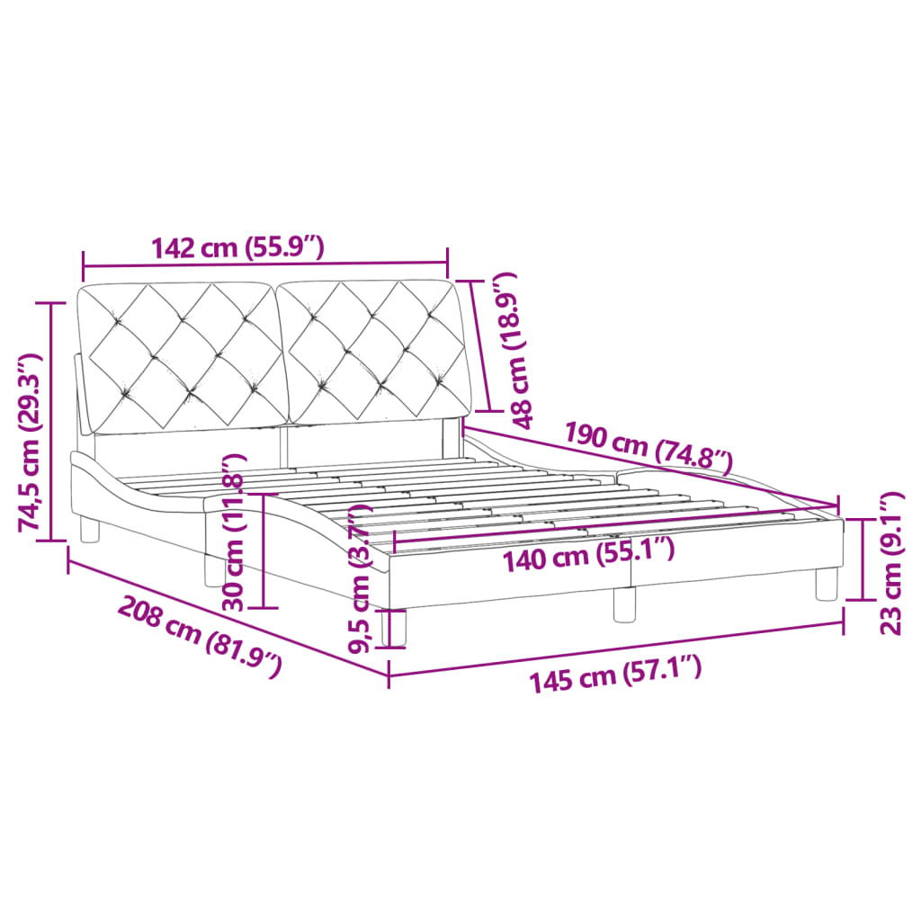 vidaXL Bettgestell ohne Matratze Hellgrau 140x190 cm Samt