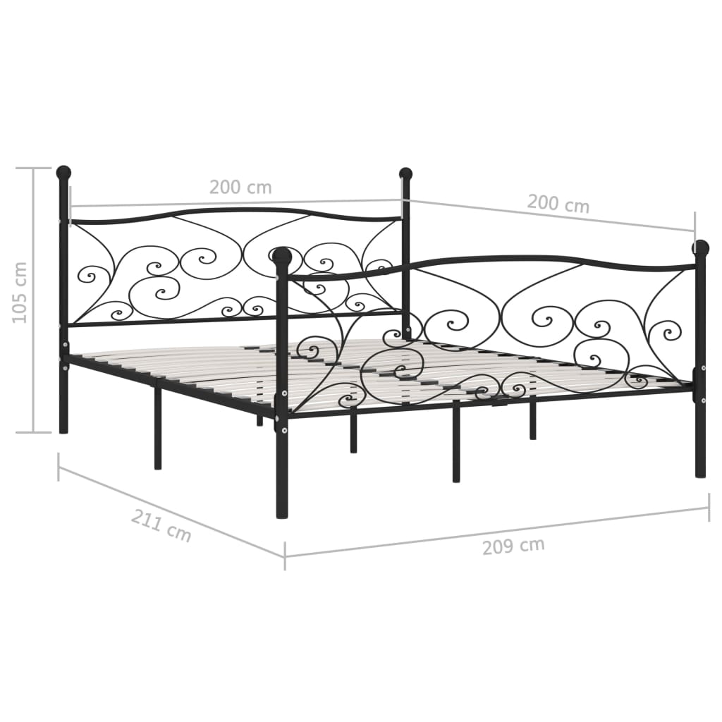 vidaXL Bettgestell mit Lattenrost Schwarz Metall 200 × 200 cm