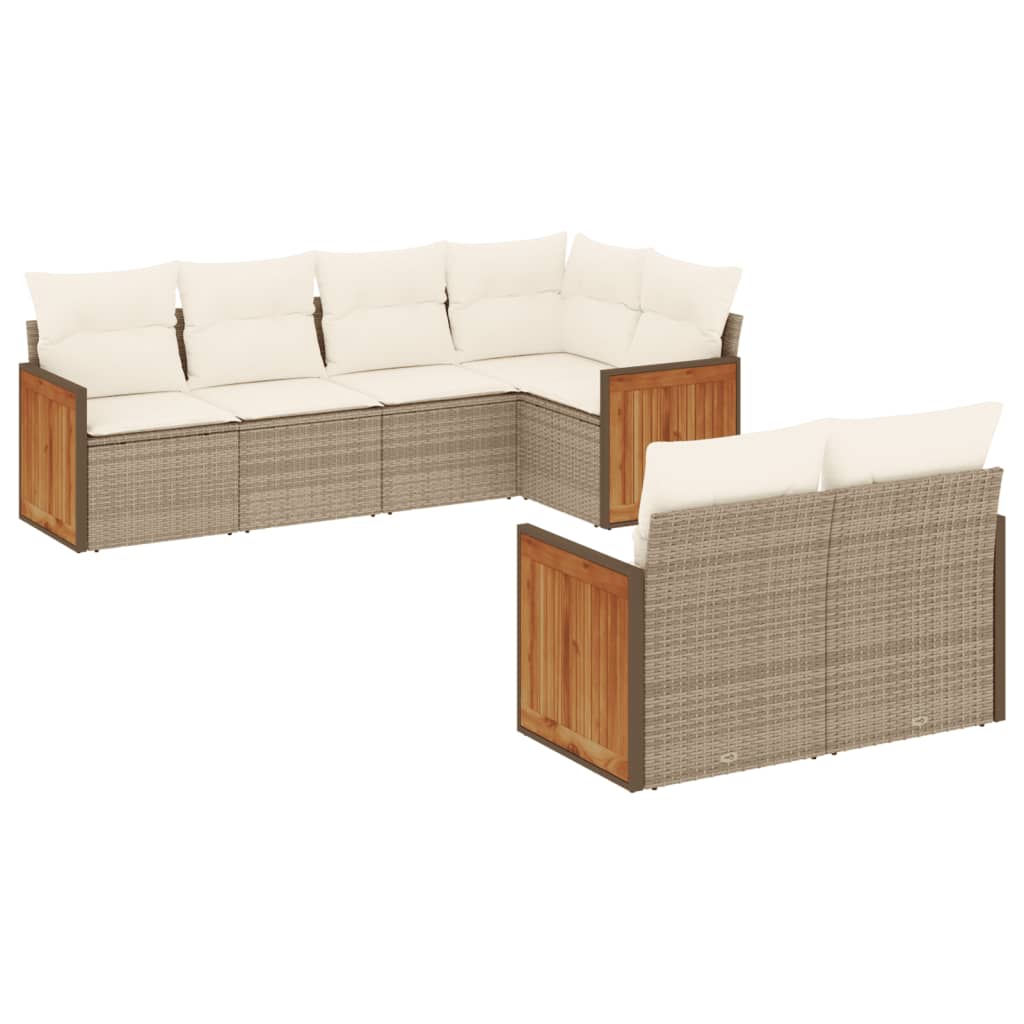 vidaXL 7-tlg. Garten-Sofagarnitur mit Kissen Beige Poly Rattan