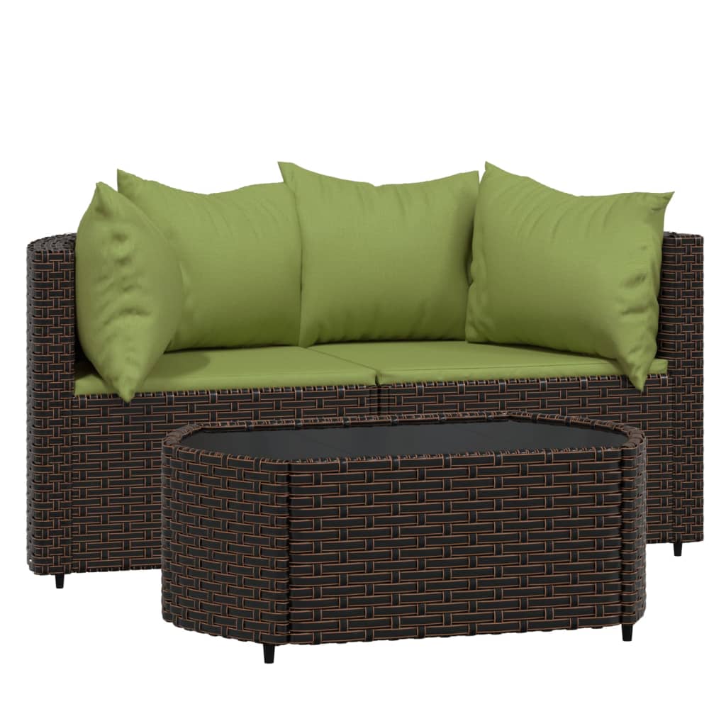 vidaXL 3-tlg. Garten-Lounge-Set mit Kissen Braun Poly Rattan