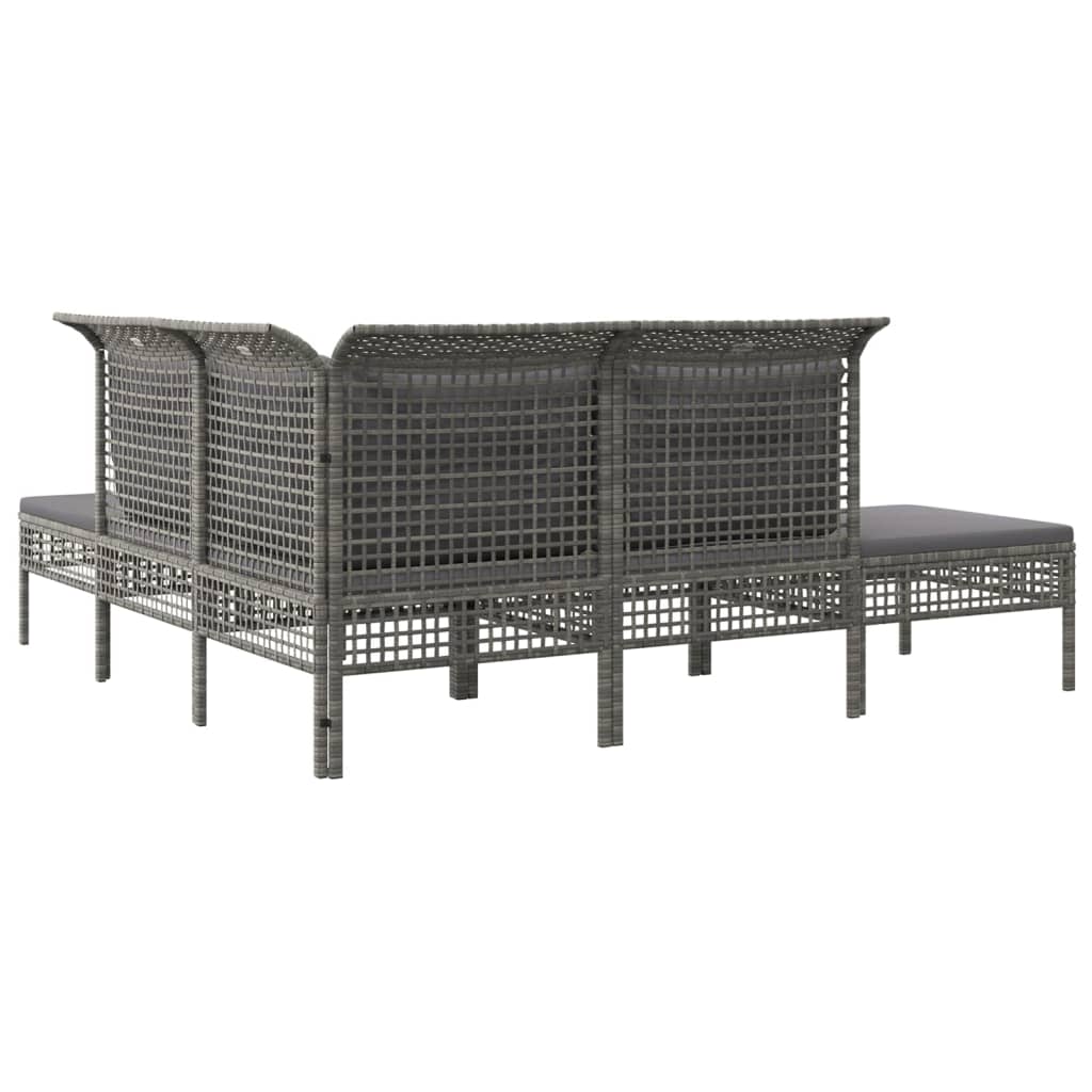 vidaXL 5-tlg. Garten-Lounge-Set mit Kissen Grau Poly Rattan