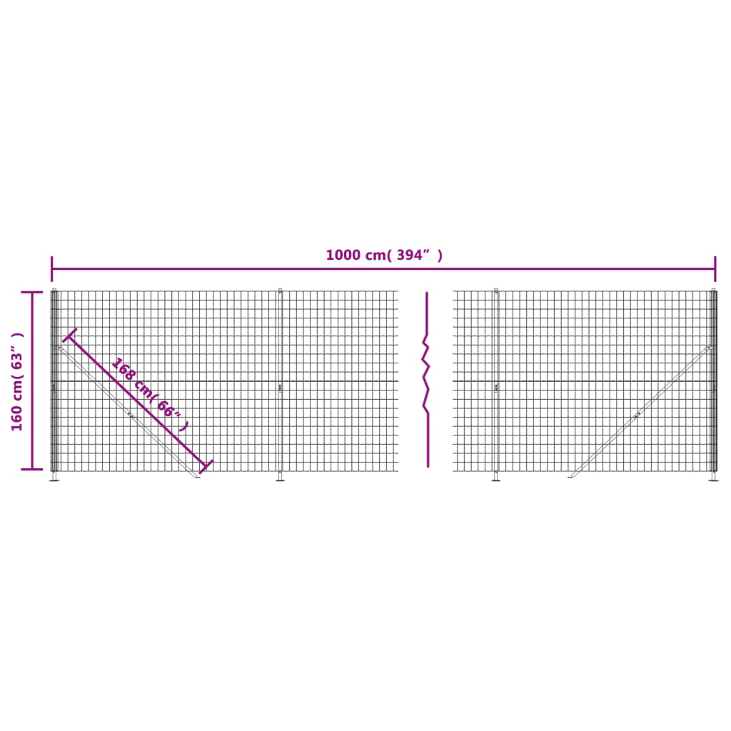 vidaXL Maschendrahtzaun mit Bodenflansch Anthrazit 1,6x10 m