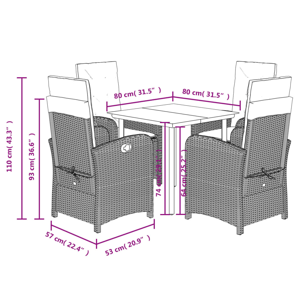 vidaXL 5-tlg. Garten-Essgruppe mit Kissen Beige Poly Rattan