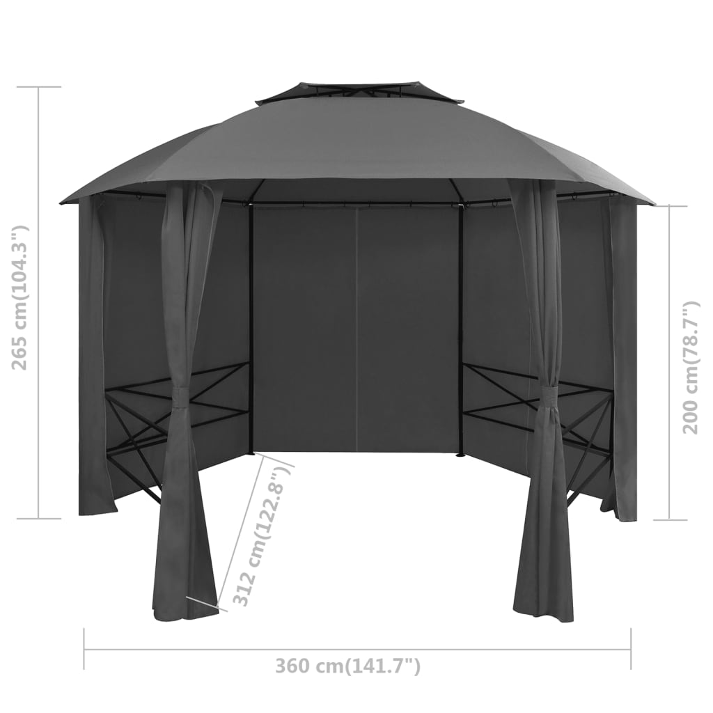 vidaXL Gartenpavillon mit Vorhängen Sechseckig 360x265 cm