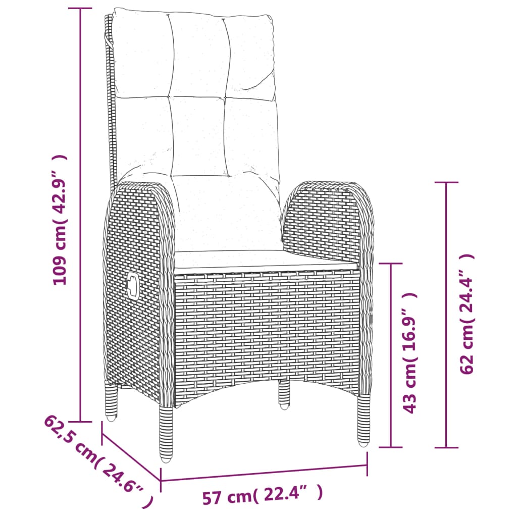 vidaXL 5-tlg. Garten-Essgruppe mit Kissen Schwarz und Grau Poly Rattan