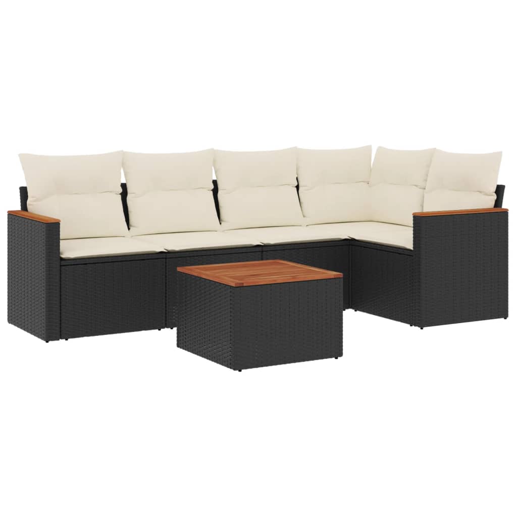 vidaXL 6-tlg. Garten-Sofagarnitur mit Kissen Schwarz Poly Rattan