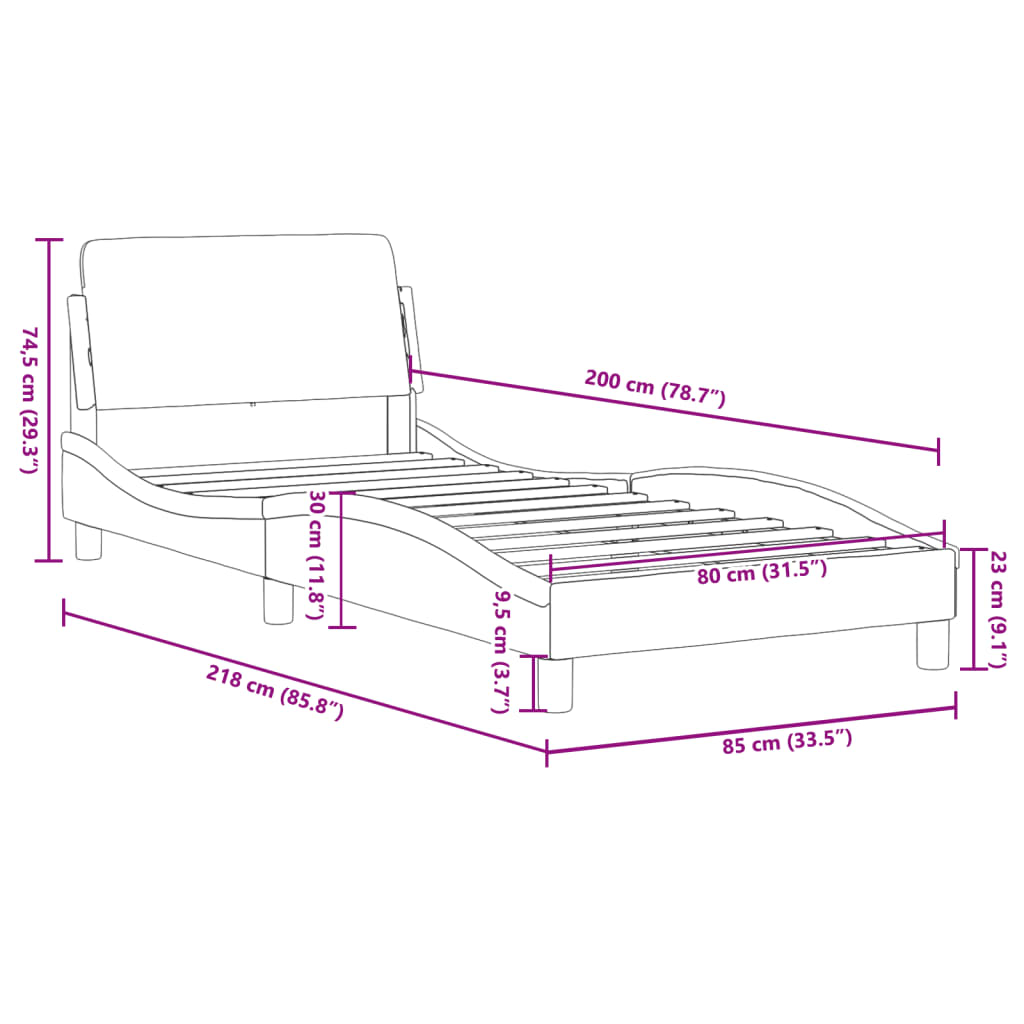 vidaXL Bettgestell mit Kopfteil Schwarz 80x200 cm Samt