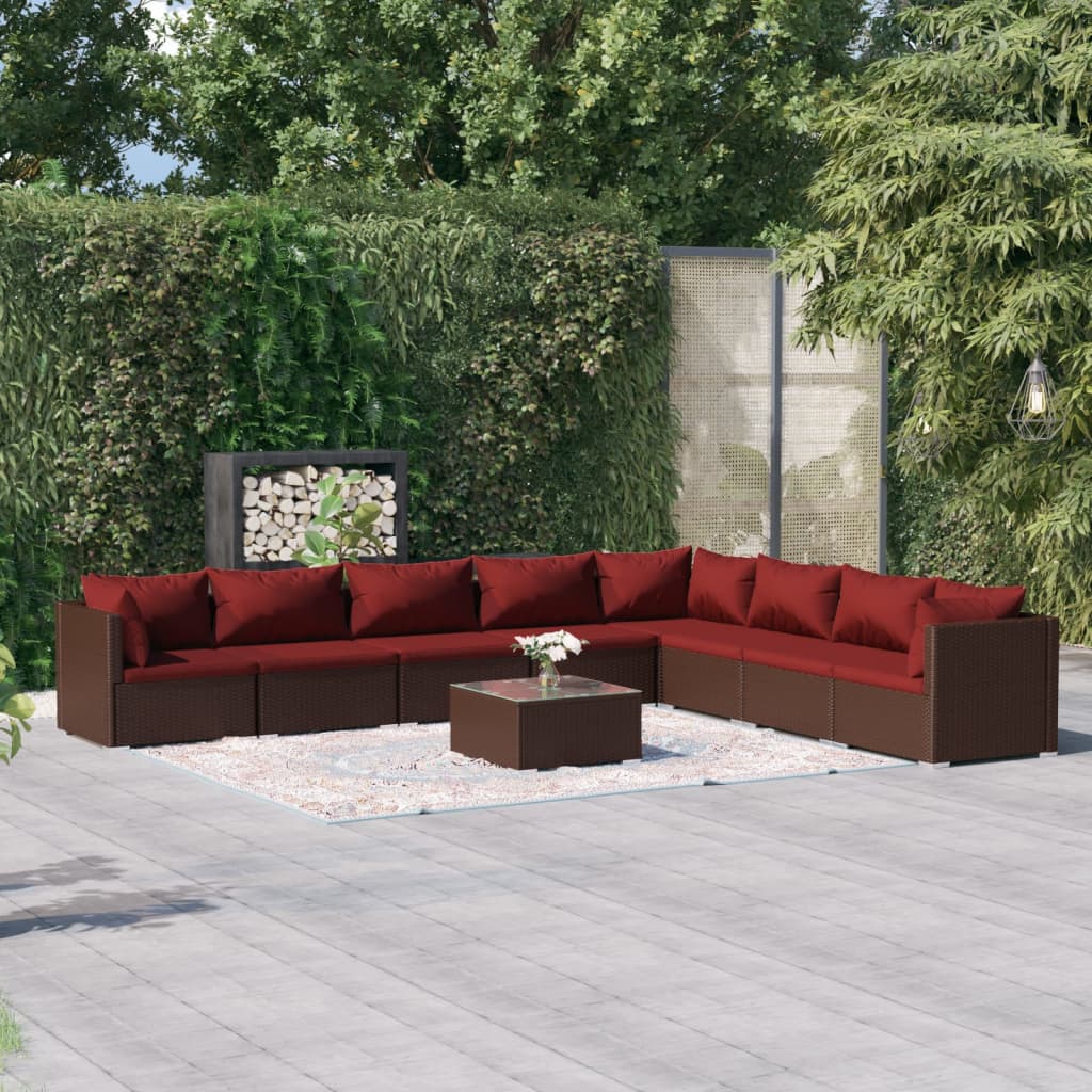 vidaXL 9-tlg. Garten-Lounge-Set mit Kissen Poly Rattan Braun