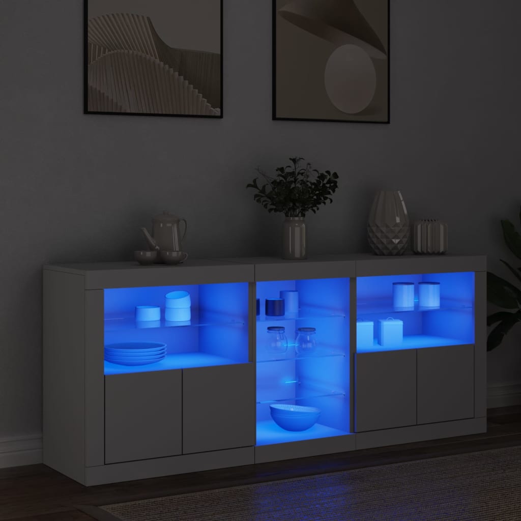 vidaXL Sideboard mit LED-Leuchten Weiß 162x37x67 cm