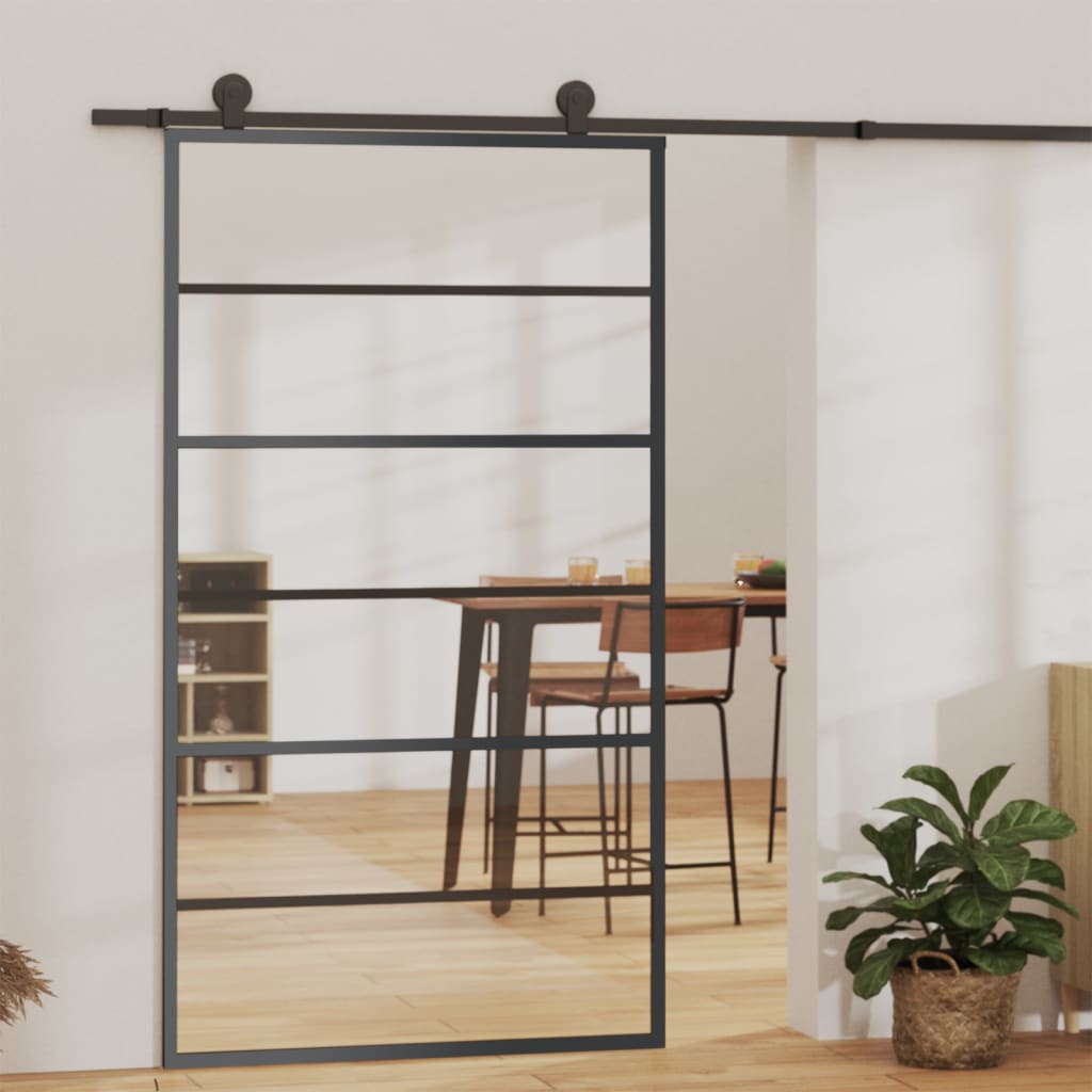 vidaXL Schiebetür ESG-Glas und Aluminium 102x205 cm Schwarz