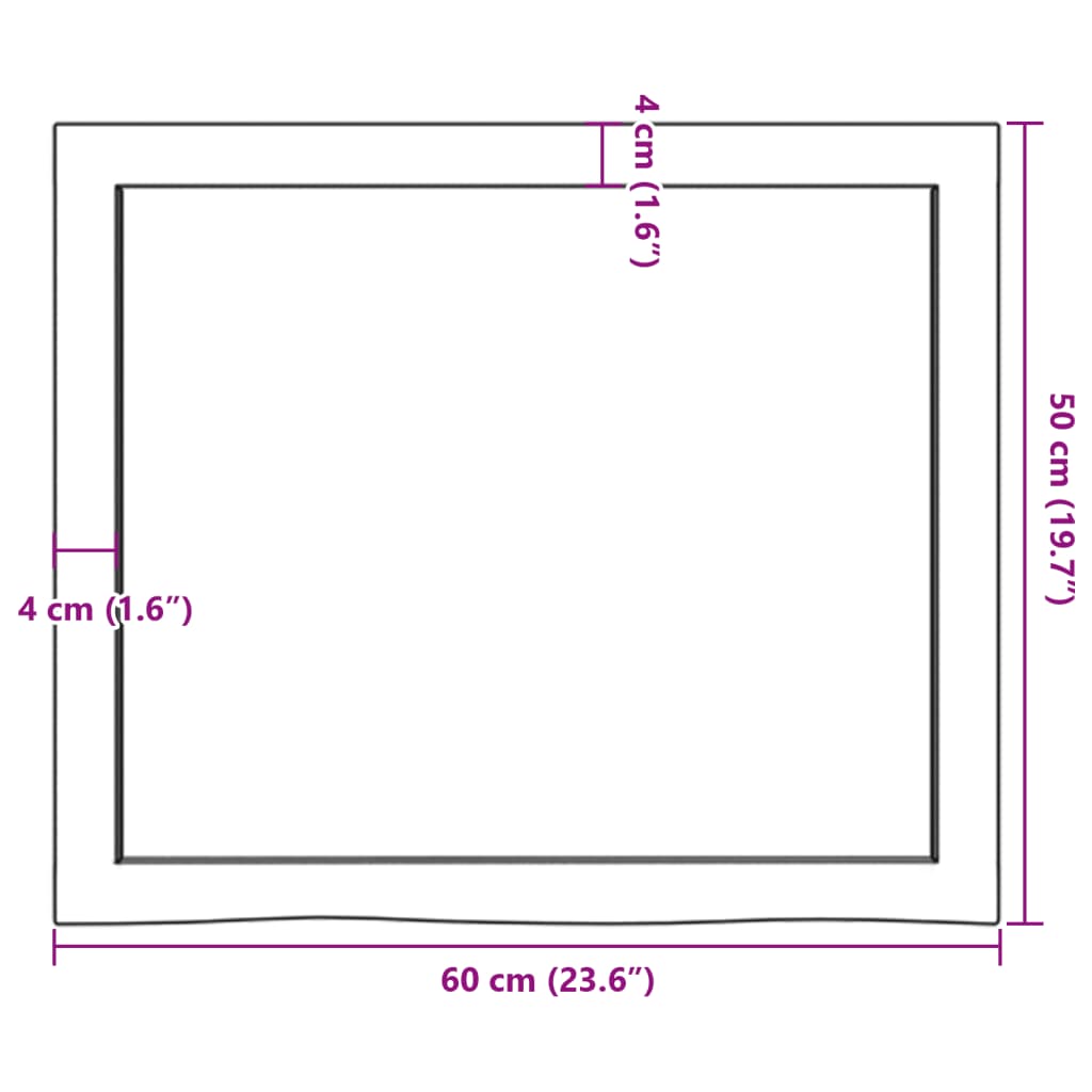 vidaXL Waschtischplatte 60x50x(2-4) cm Massivholz Unbehandelt