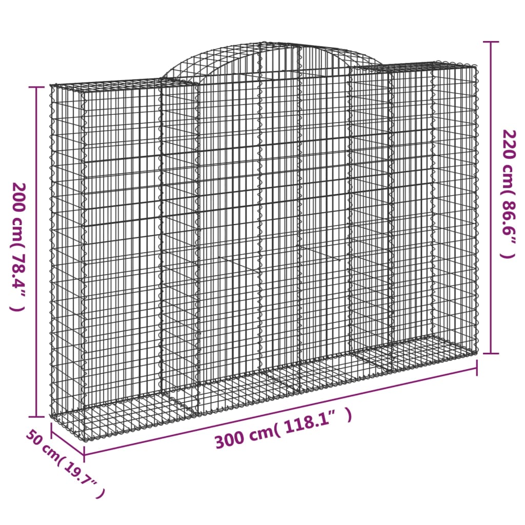 vidaXL Gabionen mit Hochbogen 9 Stk. 300x50x200/220cm Verzinktes Eisen