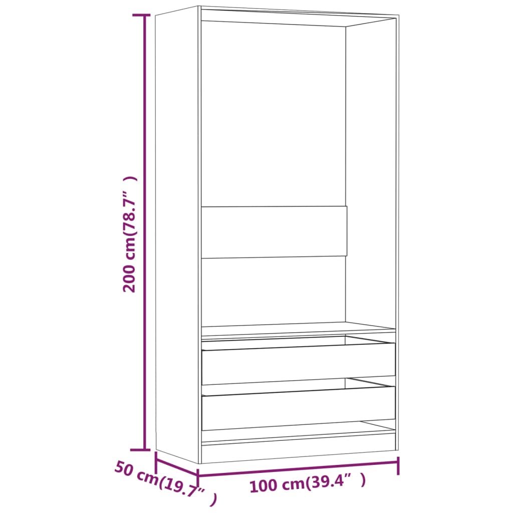 vidaXL Kleiderschrank Grau Sonoma 100x50x200 cm Holzwerkstoff