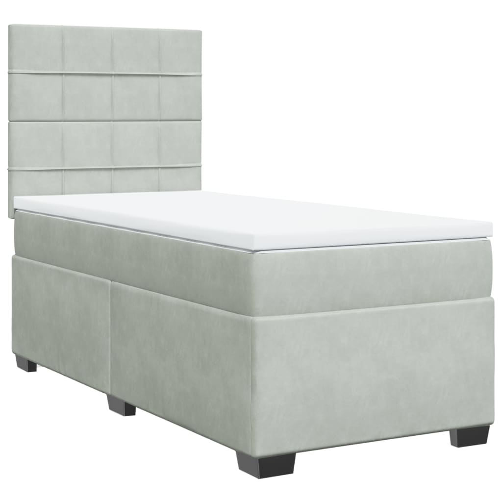 vidaXL Boxspringbett mit Matratze Hellgrau 90x200 cm Samt