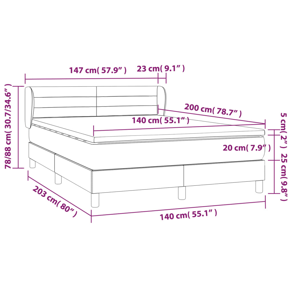 vidaXL Boxspringbett mit Matratze Schwarz 140x200 cm Samt