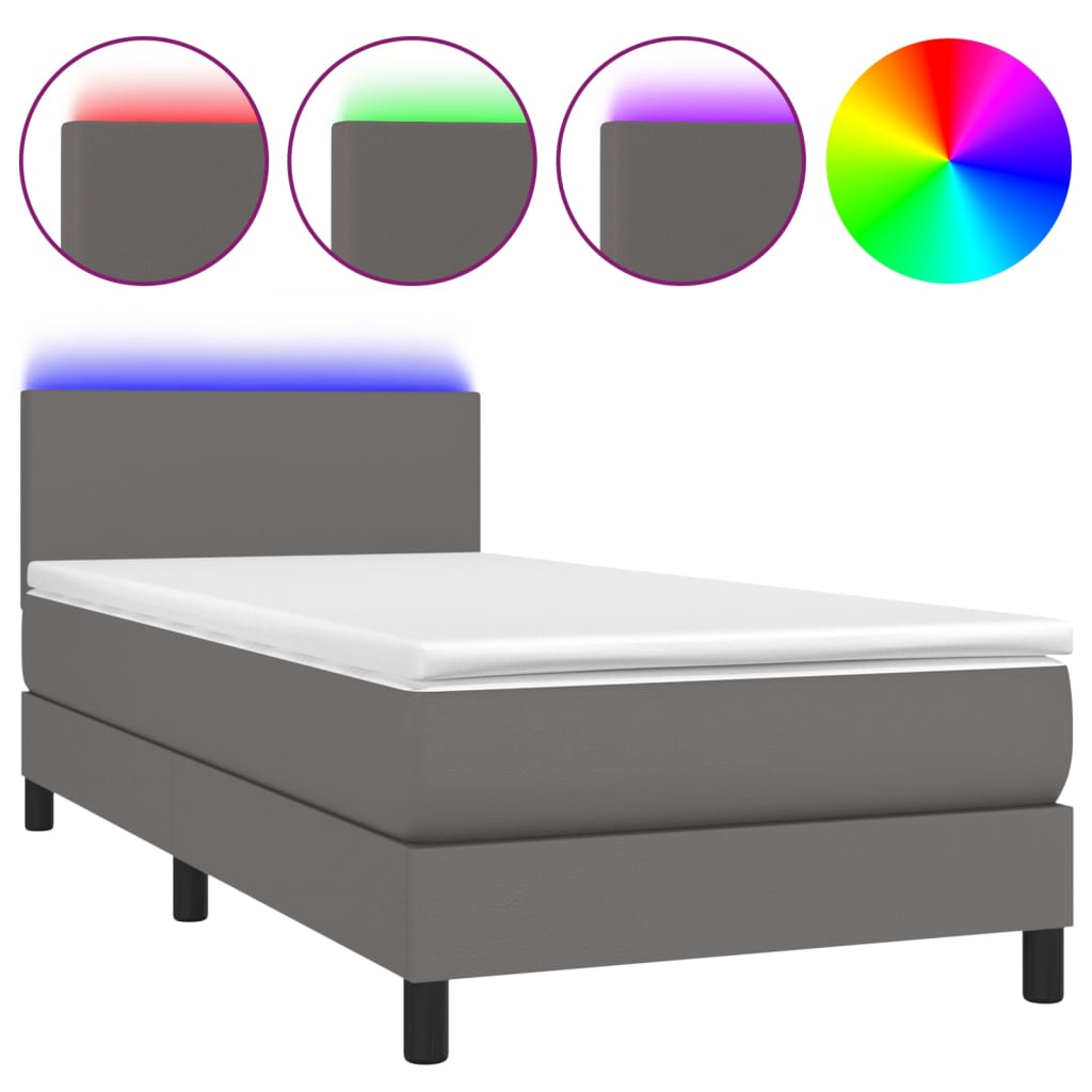 vidaXL Boxspringbett mit Matratze & LED Grau 90x190 cm Kunstleder