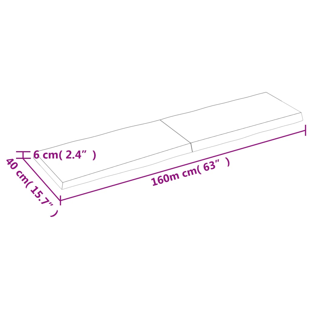 vidaXL Tischplatte 160x40x(2-6) cm Massivholz Behandelt Baumkante