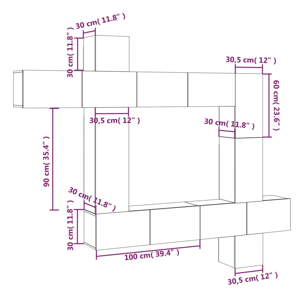 vidaXL 9-tlg. TV-Schrank-Set Betongrau Holzwerkstoff