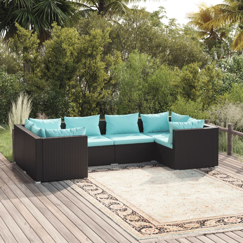 vidaXL 6-tlg. Garten-Lounge-Set mit Kissen Poly Rattan Schwarz