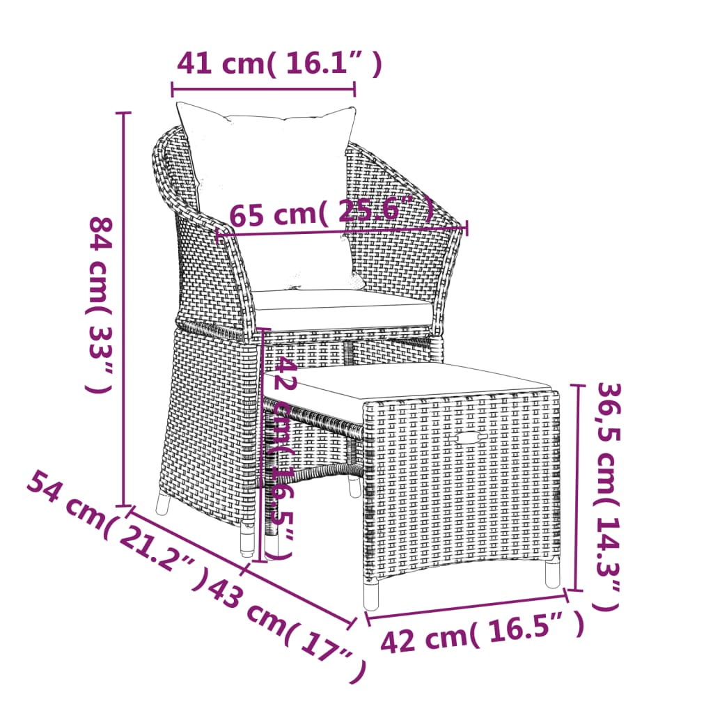 vidaXL 2-tlg. Garten-Lounge-Set mit Kissen Grau Poly Rattan