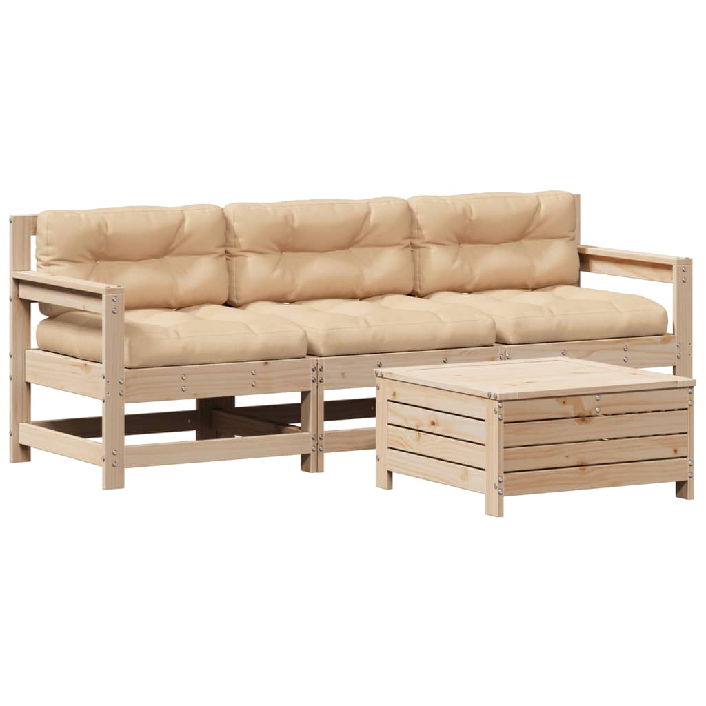 vidaXL 4-tlg. Garten-Lounge-Set mit Kissen Massivholz Kiefer