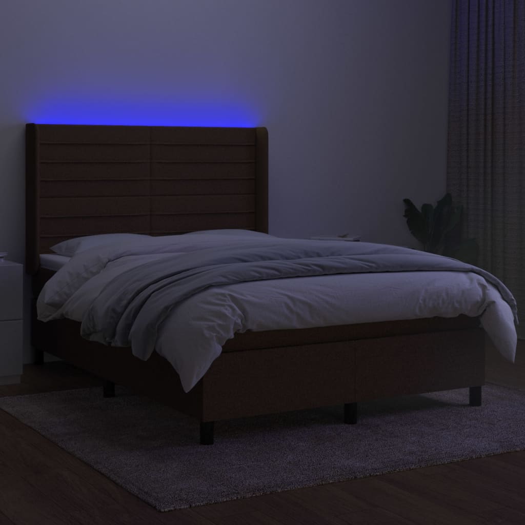 vidaXL Boxspringbett mit Matratze & LED Dunkelbraun 140x200 cm Stoff