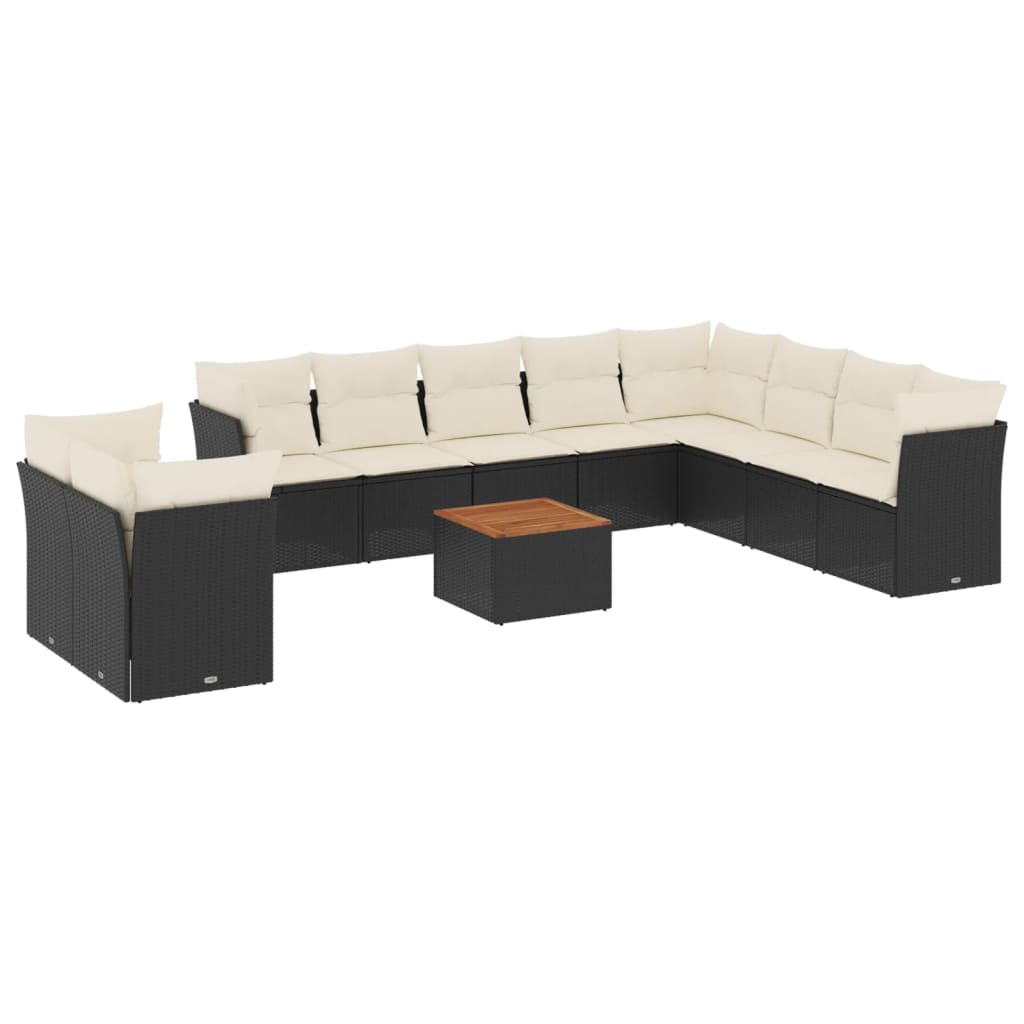 vidaXL 11-tlg. Garten-Sofagarnitur mit Kissen Schwarz Poly Rattan