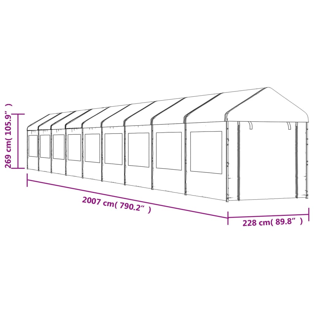 vidaXL Pavillon mit Dach Weiß 20,07x2,28x2,69 m Polyethylen