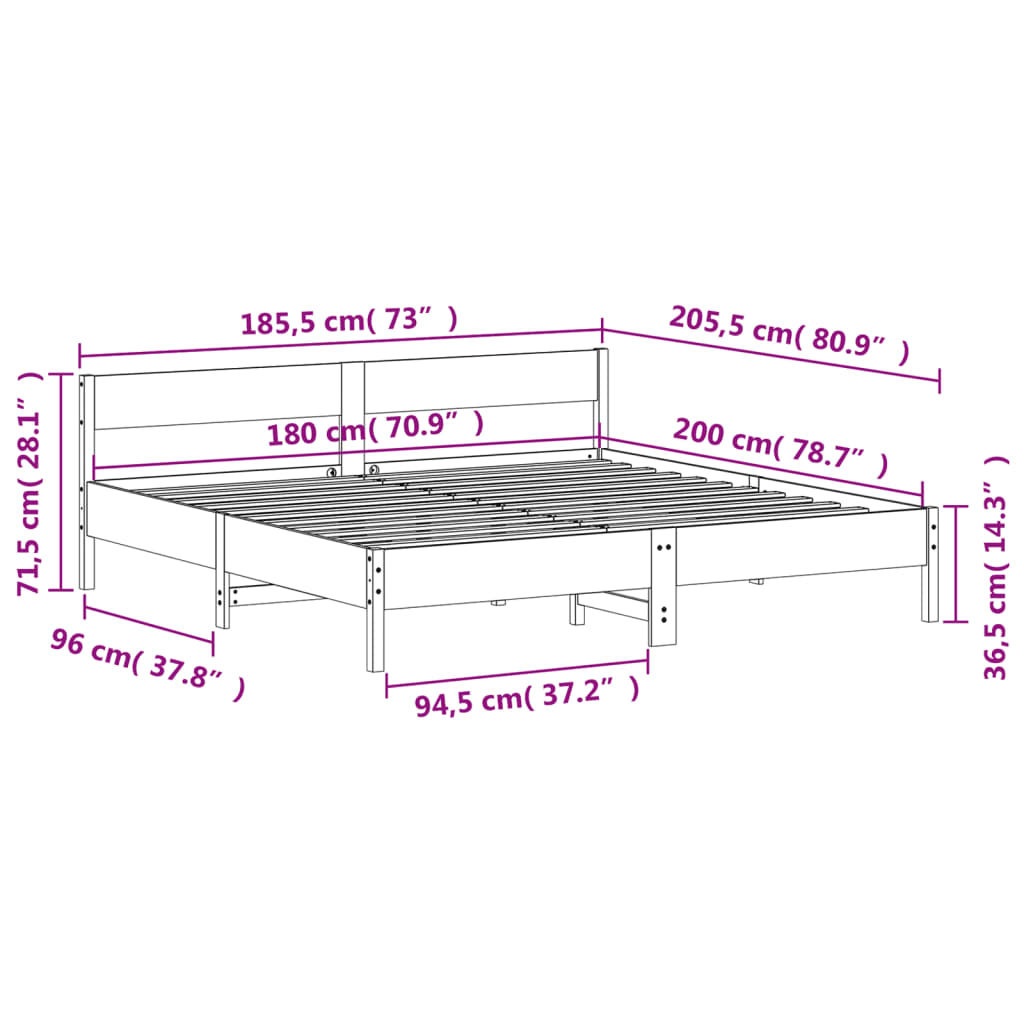 vidaXL Massivholzbett ohne Matratze Weiß 180x200 cm Kiefernholz