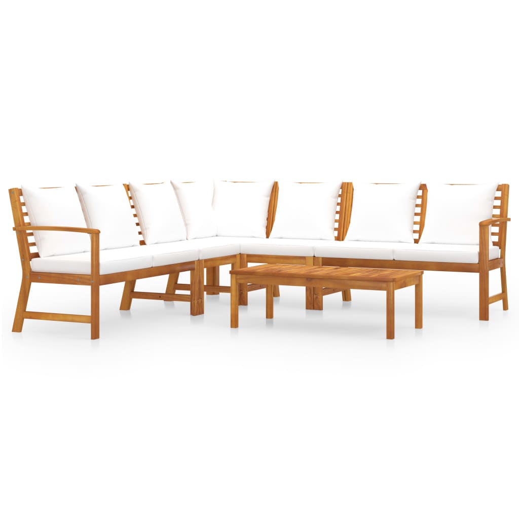 vidaXL 6-tlg. Garten-Lounge-Set mit Auflagen Creme Massivholz Akazie