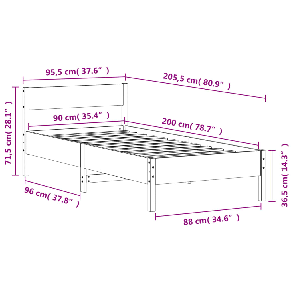 vidaXL Massivholzbett ohne Matratze Weiß 90x200 cm Kiefernholz