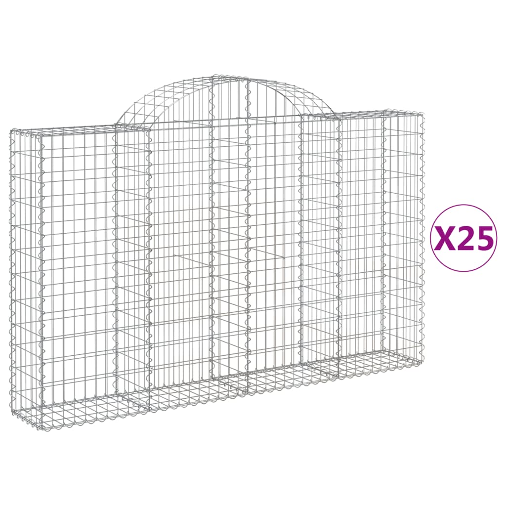 vidaXL Gabionen mit Hochbogen 25Stk. 200x30x120/140cm Verzinktes Eisen