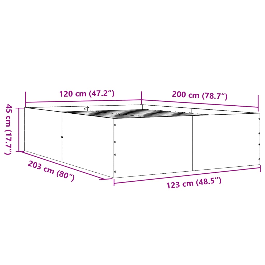 vidaXL Bettgestell Räuchereiche 120x200 cm Holzwerkstoff