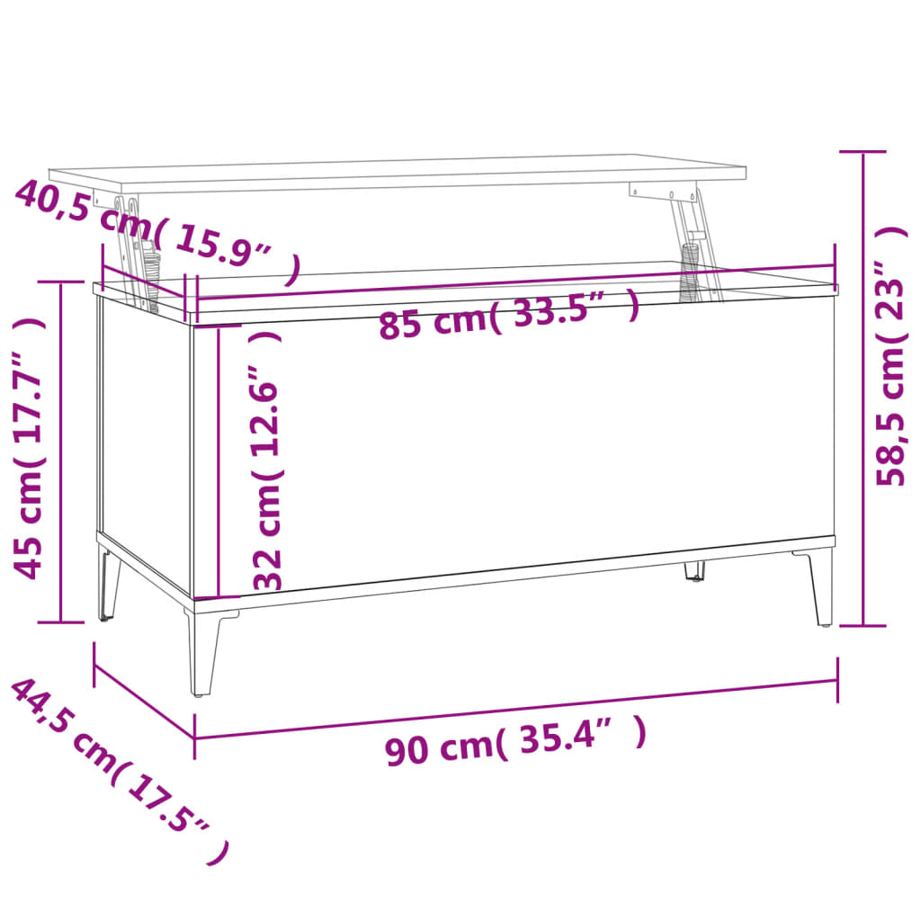 vidaXL Couchtisch Sonoma-Eiche 90x44,5x45 cm Holzwerkstoff