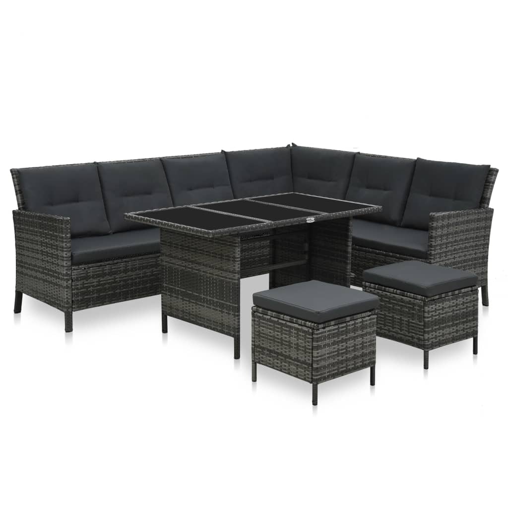 vidaXL 4-tlg. Garten-Lounge-Set mit Kissen Poly Rattan Grau