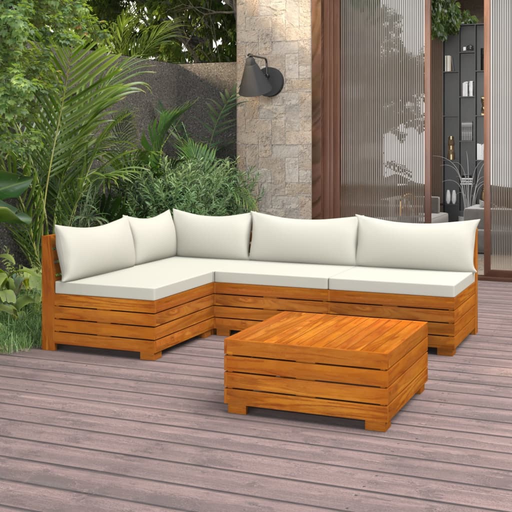 vidaXL 5-tlg. Garten-Lounge-Set mit Kissen Massivholz Akazie