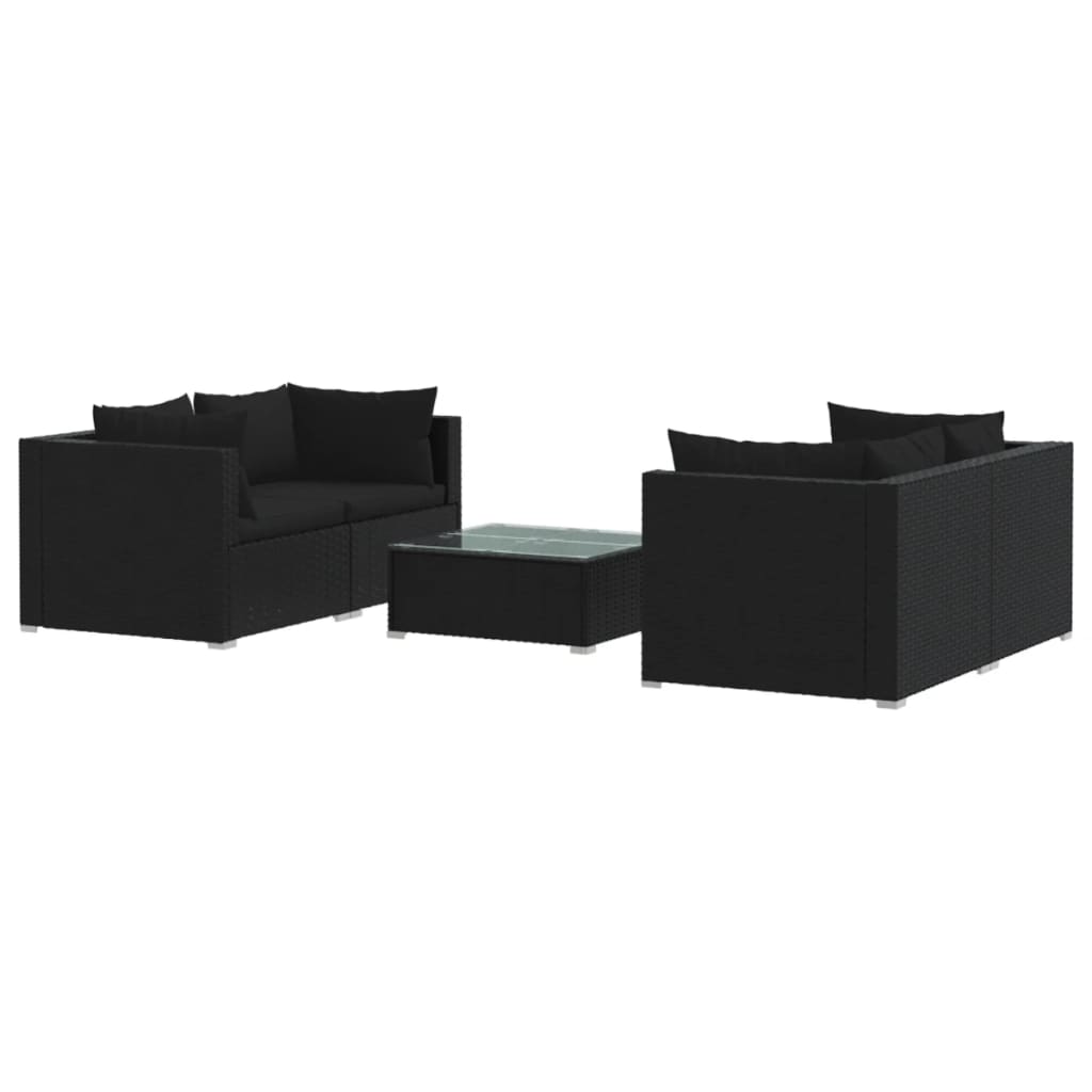 vidaXL 5-tlg. Garten-Lounge-Set mit Kissen Poly Rattan Schwarz