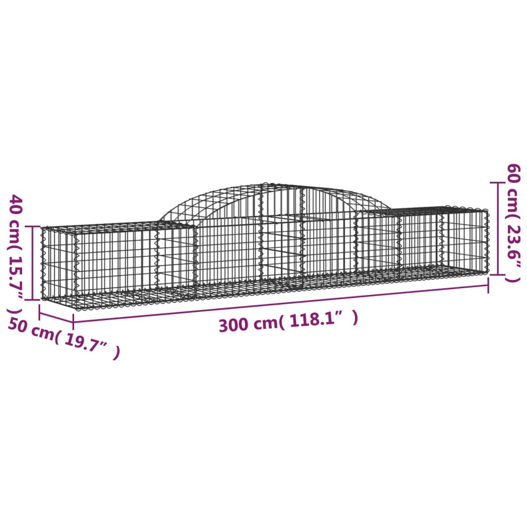 vidaXL Gabionen mit Hochbogen 13 Stk. 300x50x40/60 cm Verzinktes Eisen