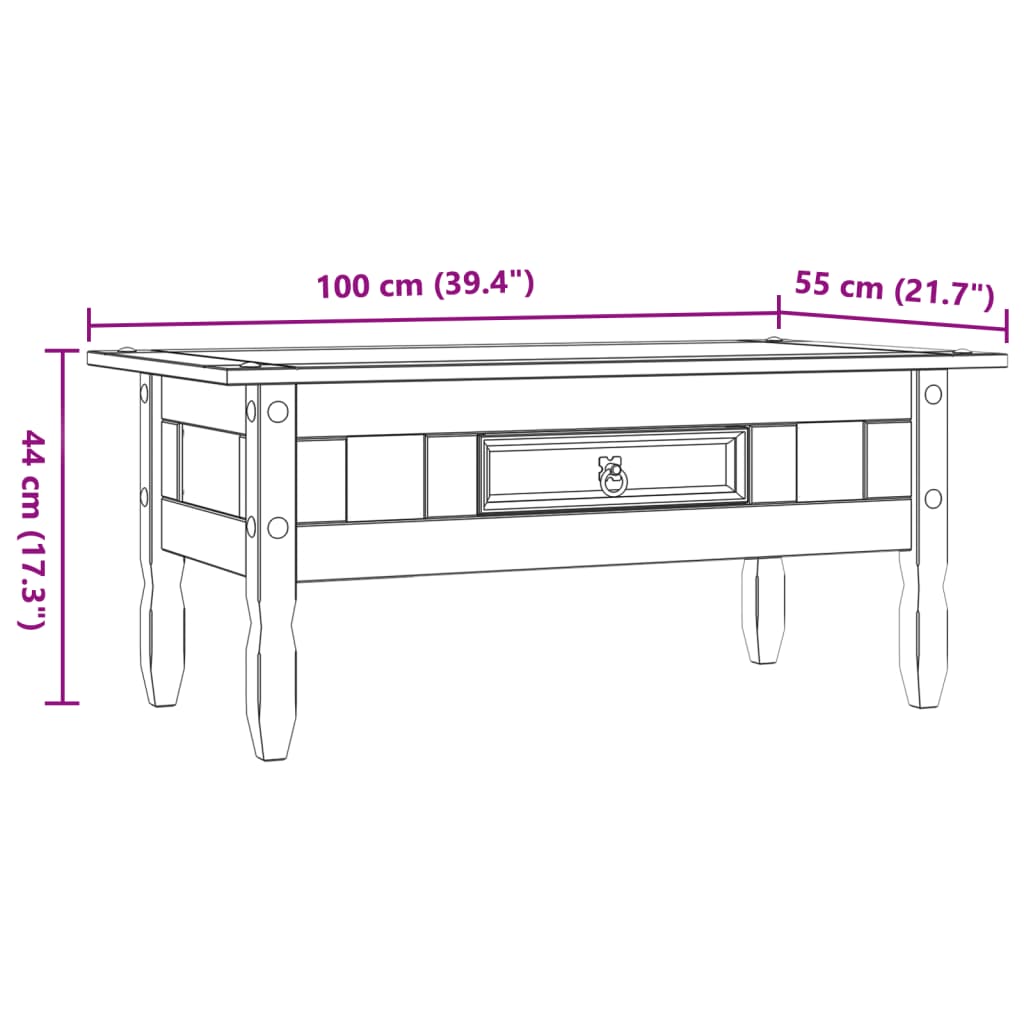 vidaXL Couchtisch Mexiko-Stil Kiefernholz 100x55x44 cm