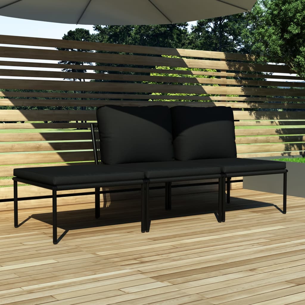 vidaXL 3-tlg. Garten-Lounge-Set mit Auflagen Schwarz PVC