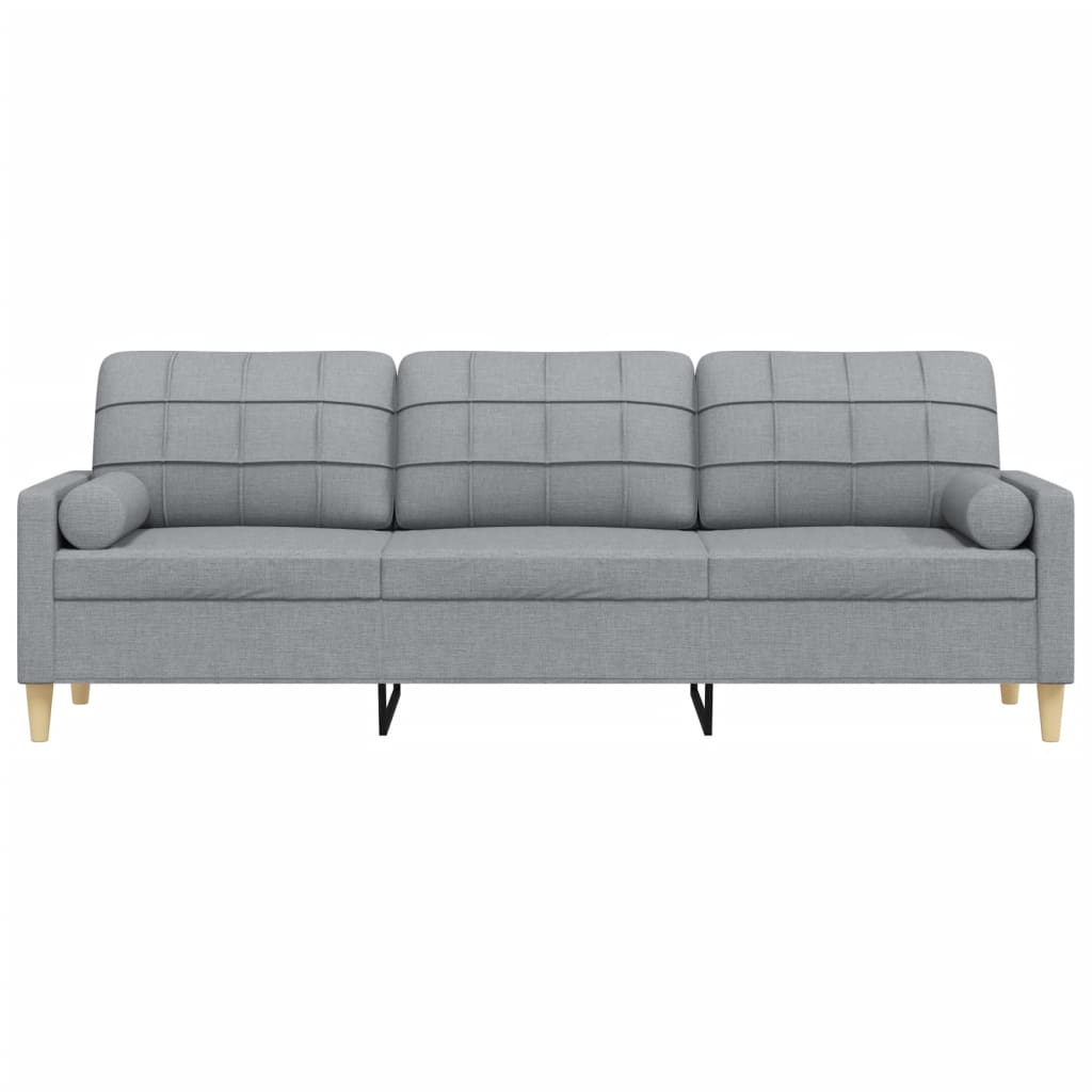 vidaXL Sofa 3-Sitzer mit Zierkissen Hellgrau 210 cm Stoff